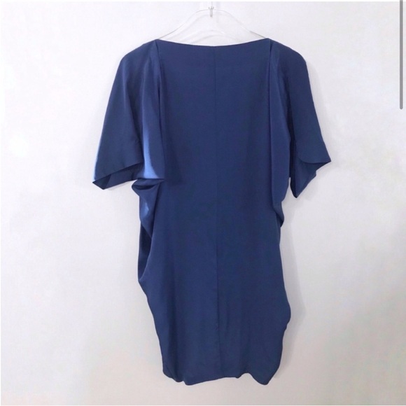 Vince Blue Asymmetrical Silk V-Neck Dress - Picture 4 of 8